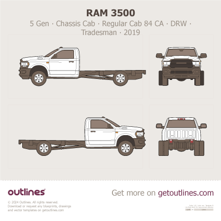 2019 Ram 3500 5 Gen Chassis Cab ∙ Regular Cab 84 CA ∙ DRW ∙ Tradesman Pickup Truck blueprint