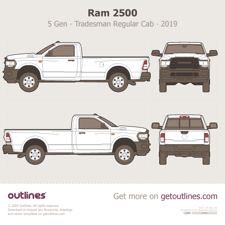 2019 Ram 2500 5 Gen Tradesman Regular Cab Pickup Truck blueprint