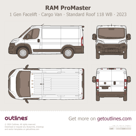 2023 Ram ProMaster 1500 1 Gen Facelift Van blueprints and drawings