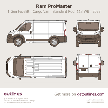 2023 Ram ProMaster 1500 1 Gen Facelift Van blueprints and drawings
