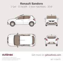 2018 Renault Sandero 2 Gen ∙ II ∙ Facelift 5-door ∙ Top View Hatchback blueprint