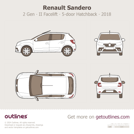 2018 Renault Sandero 2 Gen ∙ II ∙ Facelift 5-door ∙ Top View Hatchback blueprint