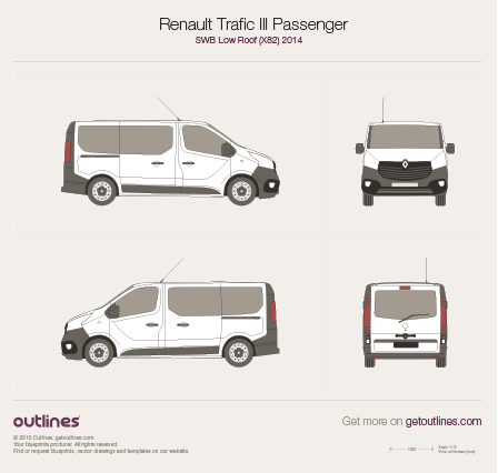 Cargo van Renault Trafic outline template Stock Vector