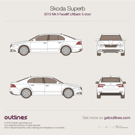 2013 Skoda Superb Mk II Hatchback blueprints and drawings
