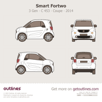 2014 Smart Fortwo 3 Gen ∙ C 453 3-door Coupe Hatchback blueprint