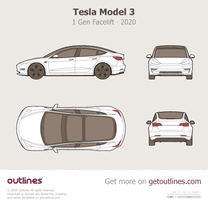 2020 Tesla Model 3 1 Gen Facelift Top View Sedan blueprint