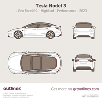 2023 Tesla Model 3 1 Gen Facelift2 ∙ Highland Performance ∙ Top View Sedan blueprint