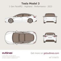 2023 Tesla Model 3 1 Gen Facelift2 ∙ Highland Performance ∙ Top View Sedan blueprint