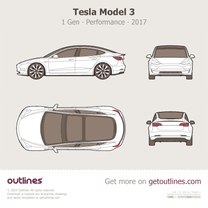 2017 Tesla Model 3 Performance ∙ Top View Sedan blueprint