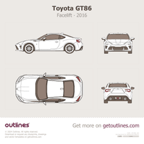 2016 Toyota GT86 Facelift Top VIew Coupe blueprint