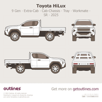 2026 Toyota Hilux 9 Gen Extra-Cab ∙ Cab-Chassis ∙ Tray ∙ Workmate ∙ SR ∙ Extended Pickup Truck blueprint