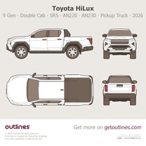 2026 Toyota Hilux 9 Gen Double Cab ∙ SR5 ∙ Top View Pickup Truck blueprint