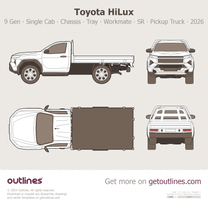 2026 Toyota Hilux 9 Gen Single-Cab ∙ Cab-Chassis ∙ Tray ∙ Workmate ∙ SR ∙ Top View Pickup Truck blueprint
