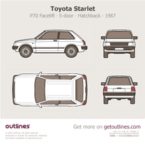 1987 Toyota Starlet P70 Facelift 5-door ∙ Top View Hatchback blueprint