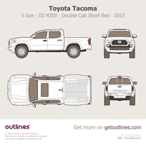 2015 Toyota Tacoma 3 Gen ∙ III N300 Double Cab Short Bed ∙ Top View Pickup Truck blueprint