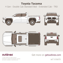2023 Toyota Tacoma 4 Gen Double Cab Standard Bed ∙ Extended Cab ∙ TRD Off-Road ∙ Top View Pickup Truck blueprint