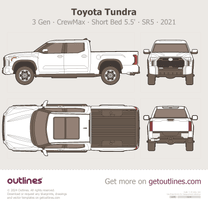 2021 Toyota Tundra 3 Gen CrewMax Short Bed 5.5' ∙ Crew Cab ∙ SR5 ∙ Top View Pickup Truck blueprint