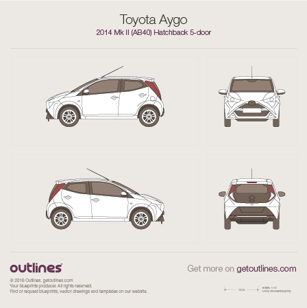 2014 Toyota Aygo AB40 Hatchback blueprints and drawings