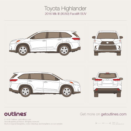 2016 Toyota Highlander XU50 SUV blueprints and drawings