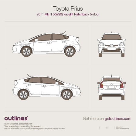 2011 Toyota Prius Mk III (XW30) Hatchback blueprints and drawings