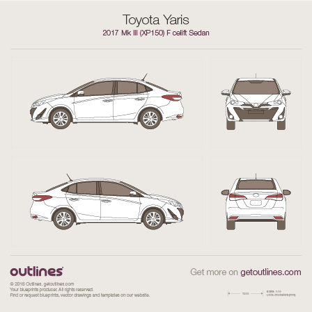 2017 Toyota Yaris XP150 Sedan blueprints and drawings