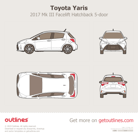 2017 Toyota Yaris XP150 Hatchback blueprints and drawings