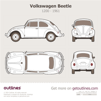 1961 Volkswagen Beetle 1200 Top View Sedan blueprint