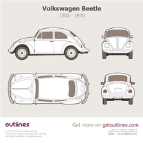 1970 Volkswagen Beetle 1302 Top View Sedan blueprint