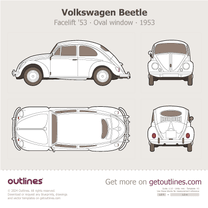 1953 Volkswagen Beetle Facelift '53 Oval window ∙ Top View Sedan blueprint