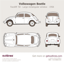 1958 Volkswagen Beetle Facelift '58 Large rectangular window ∙ Top View Sedan blueprint