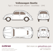 1945 Volkswagen Beetle Typ 1 Pretzel split window ∙ Snowflake ∙ Top View Sedan blueprint