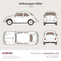 1958 Volkswagen Kafer Top View Sedan blueprint
