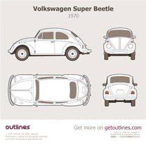 1970 Volkswagen Super Beetle Top View Sedan blueprint