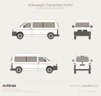 2009 Volkswagen Transporter Kombi T5 LWB Middle Roof Facelift Minivan blueprint