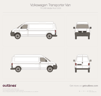 2003 Volkswagen Transporter Van T5 LWB Middle Roof Minivan blueprint