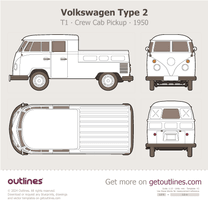 1950 Volkswagen Type 2 T1 Pickup Crew Cab ∙ Top View Pickup Truck blueprint