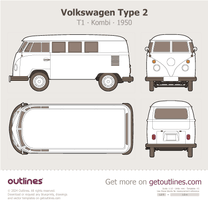 1950 Volkswagen Type 2 T1 Kombi Top View Wagon blueprint