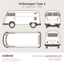 1950 Volkswagen Type 2 T1 Panel Van Top View Van blueprint