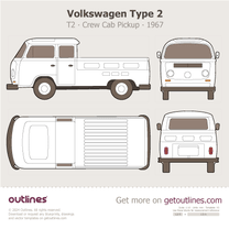 1967 Volkswagen Type 2 T2 Pickup Crew Cab ∙ Top View Pickup Truck blueprint