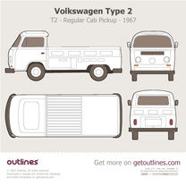 1967 Volkswagen Type 2 T2 Pickup Regular Cab ∙ Top View Pickup Truck blueprint
