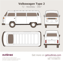1967 Volkswagen Type 2 T2 Westfalia Top View Microvan blueprint