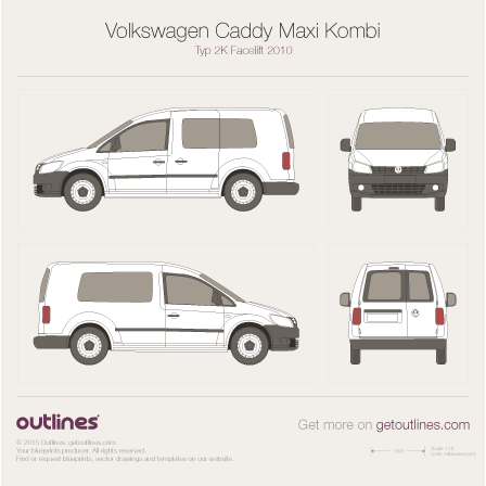 2010 Volkswagen Caddy Maxi Kombi Typ 2K Wagon blueprints and drawings