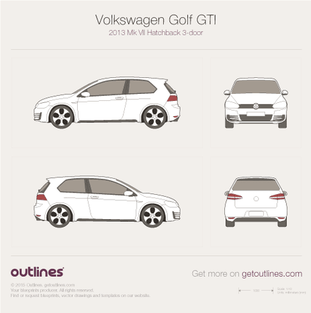 2013 Volkswagen Golf GTi Mk VII Hatchback blueprints and drawings
