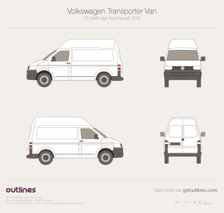 2009 Volkswagen Transporter Van T5 Minivan blueprints and drawings